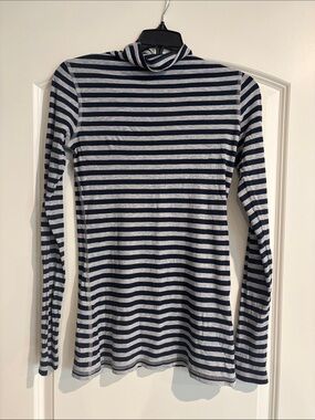 Vince Navy and Gray Striped Long-Sleeve Turtleneck
